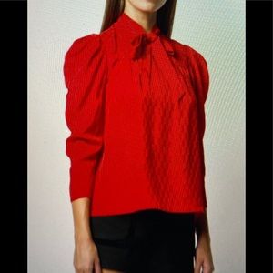 SANDRO Rayani pussy-bow satin-jacquard blouse 1